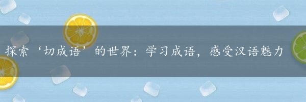 探索‘切成语’的世界：学习成语，感受汉语魅力